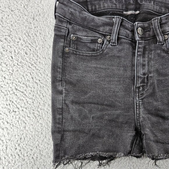 American Eagle Shorts Womens 4 Black High Rise Cut Offs Stretch Distressed Denim - Picture 2 of 16